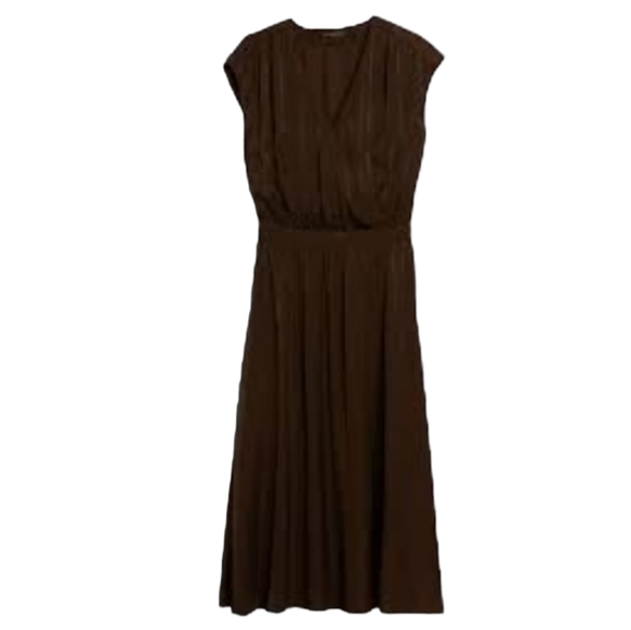 Banana Republic SS Shiny Satin Sheen Twill Wrap Burnt Umber Brown Midi Dress S - Picture 15 of 16